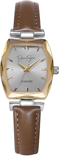 Jessica Simpson Diamond Collection - Reloj para mujer, cuarzo clásico, correa de cuero, esfera de cristal facetado, elegante reloj de vestir para