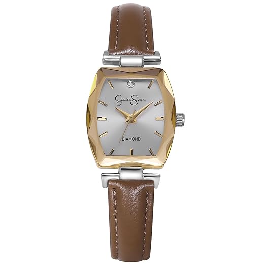 Jessica Simpson Diamond Collection Women's Watch, Classic Quartz, Leather Band, Barrle Faceted Crystal Face, Elegant Dress Watch for Women