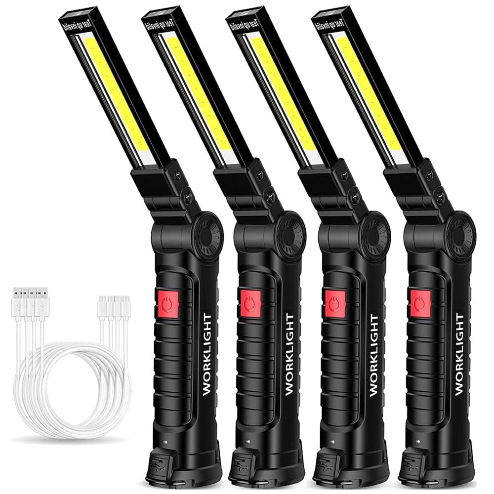 m MU 4x Linterna LED Recargable USB-C, Lámpara de Trabajo Magnética 360° -5 Modos COB para Reparación Coches/Emergencias - Regalo Hombre (Negro)