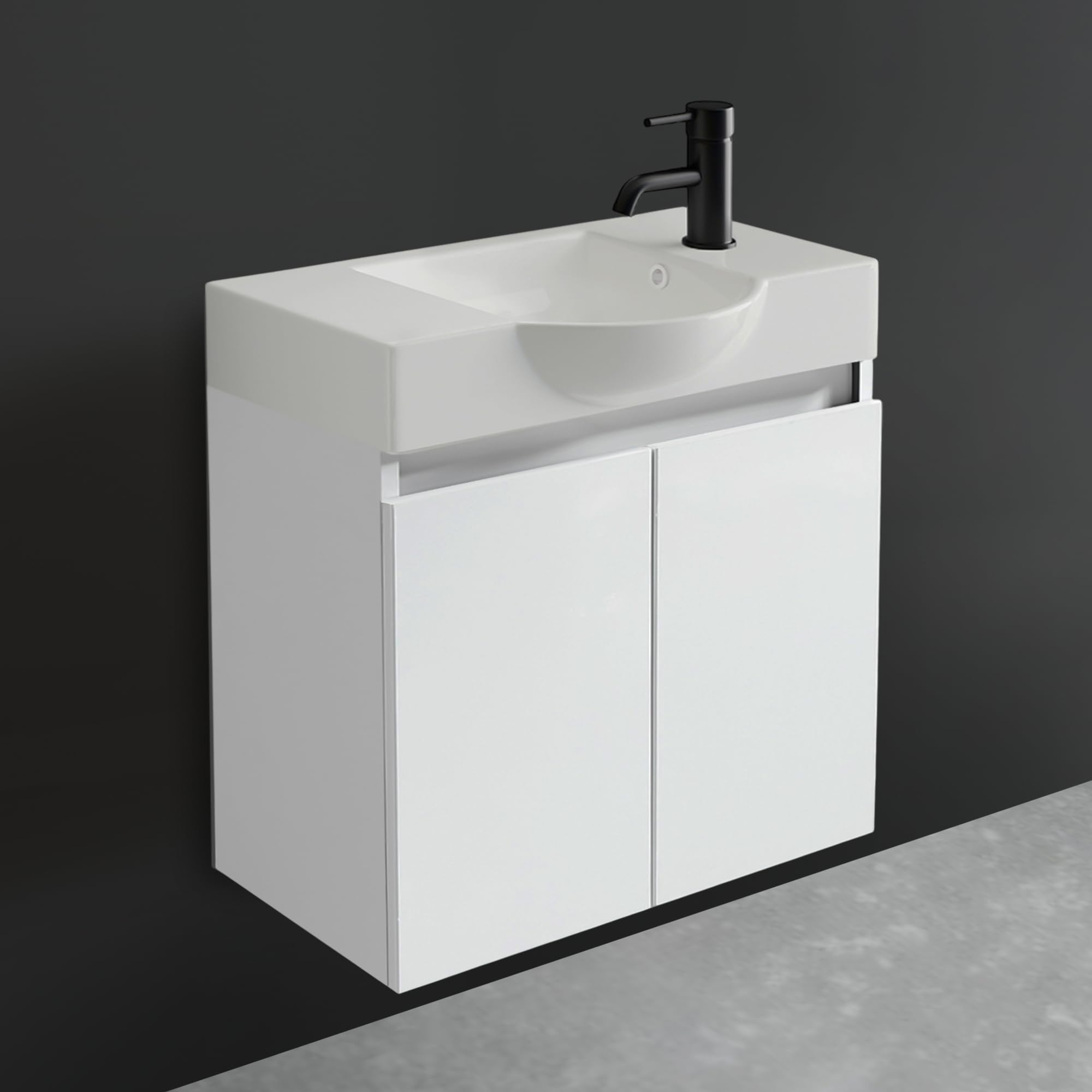 Alpenberger - Set completo di mobili da bagno, lavabo in ceramica sanitaria di alta qualità con mobiletto in MDF (bianco)