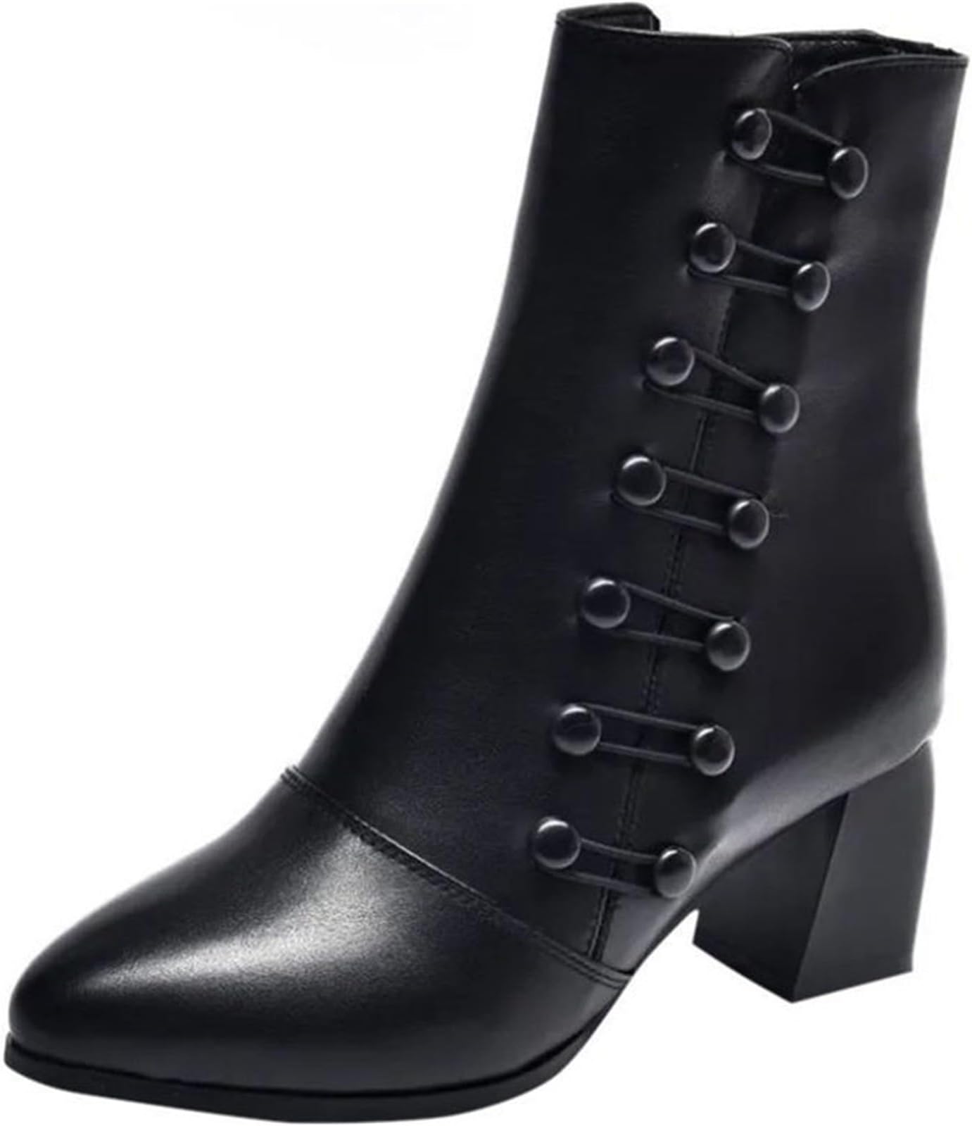 Women's Black Ankle Boots with Heel, Elegant, Boots, Women's Half Height Zip, Black, Outdoor Shoes, High, Casual Shoes, Plain, Casual Boots with Chunky Heel