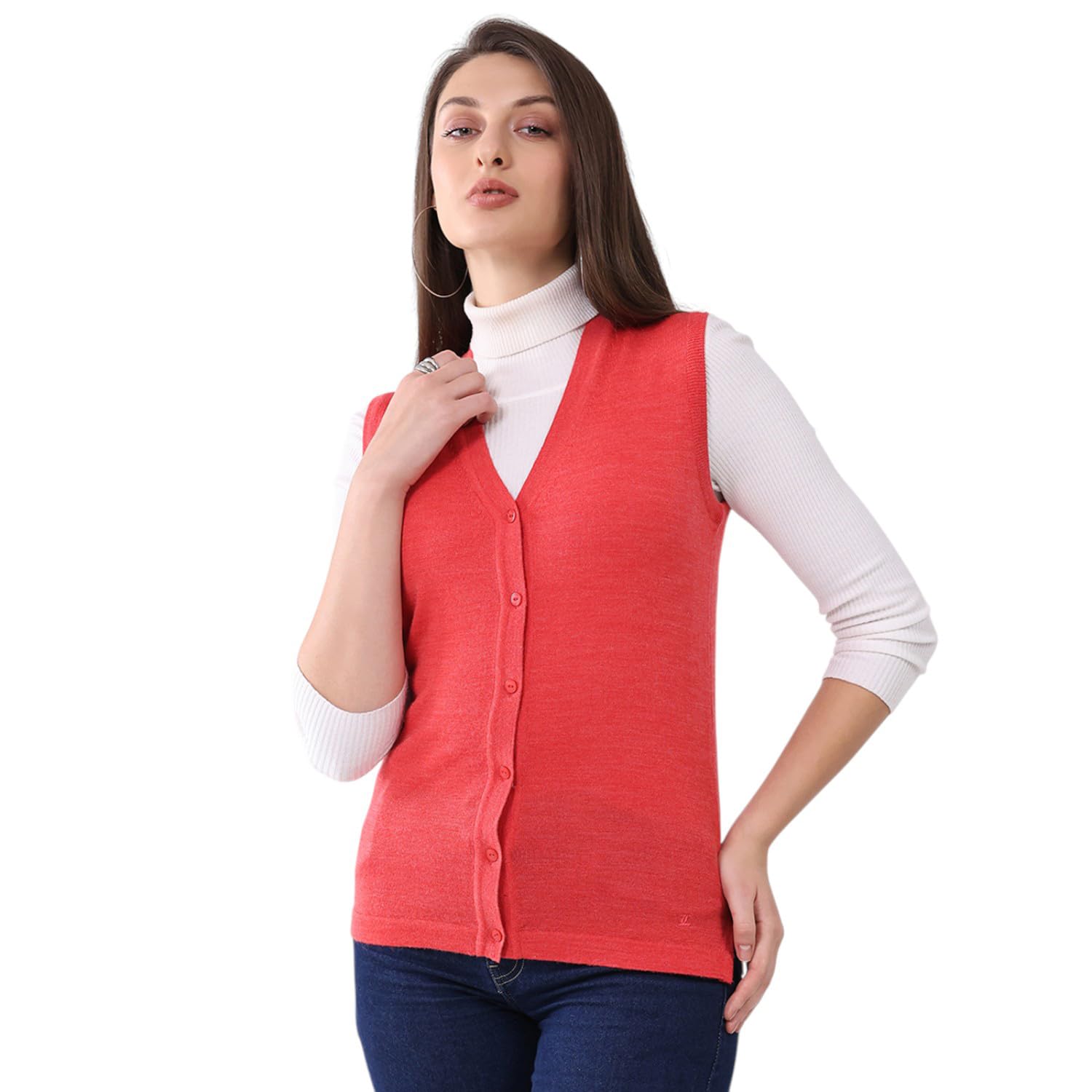 Women V Neck Sleeveless Cardigan | Warm Woolen Buttoned Sweater for Ladies | Stylish Knitted Cardigan for Women's