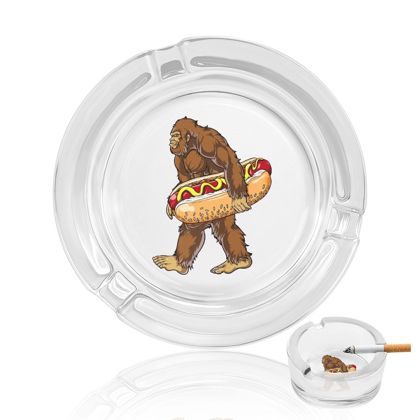 Nclqvjxzkhw Style Bigfoot Carrying Hotdog Glass Ashtray Round Ash Tray Smoking Trays For Home Garden Outdoor