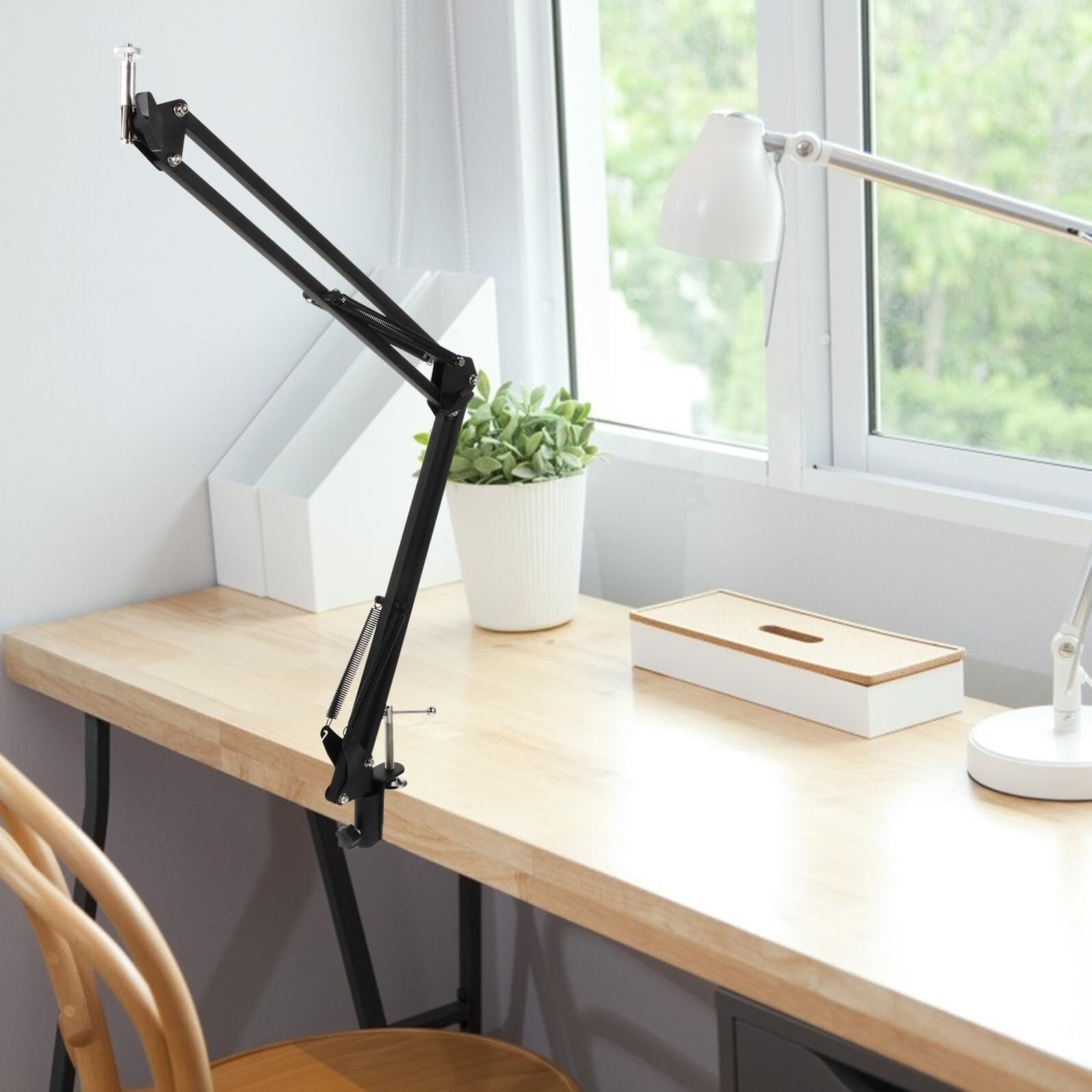 Support de Webcam Métallique Pince de Bureau, Bras Articulé Réglable 1/4 pour Fixation Caméra, Angle et Hauteur Ajustables, Utilisation Polyvalente pour Streaming