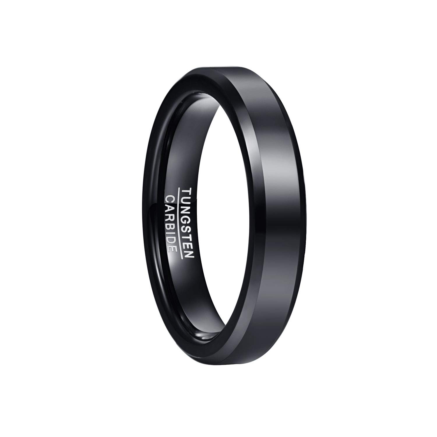 Mens Black Wedding Ring 4mm/6mm/8mm Tungsten Carbide Band Rings High Polished Comfort Fit Size J 1/2 to Y