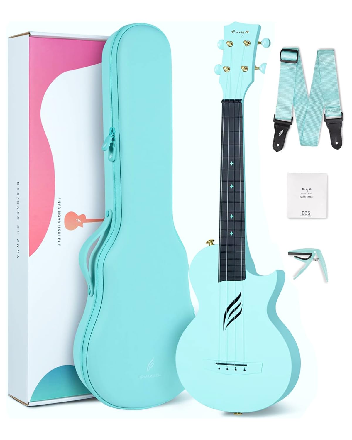 Enya NOVA U 23-Inch Carbon Fiber Concert Travel Ukulele, Blue