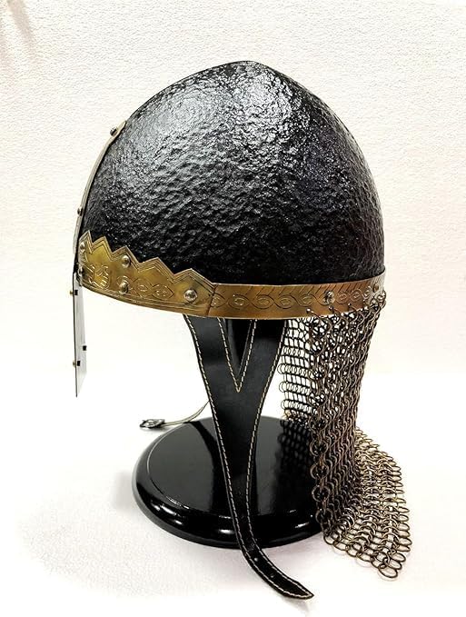 Brass Chainmail Wearable Helmet with Wooden Stand