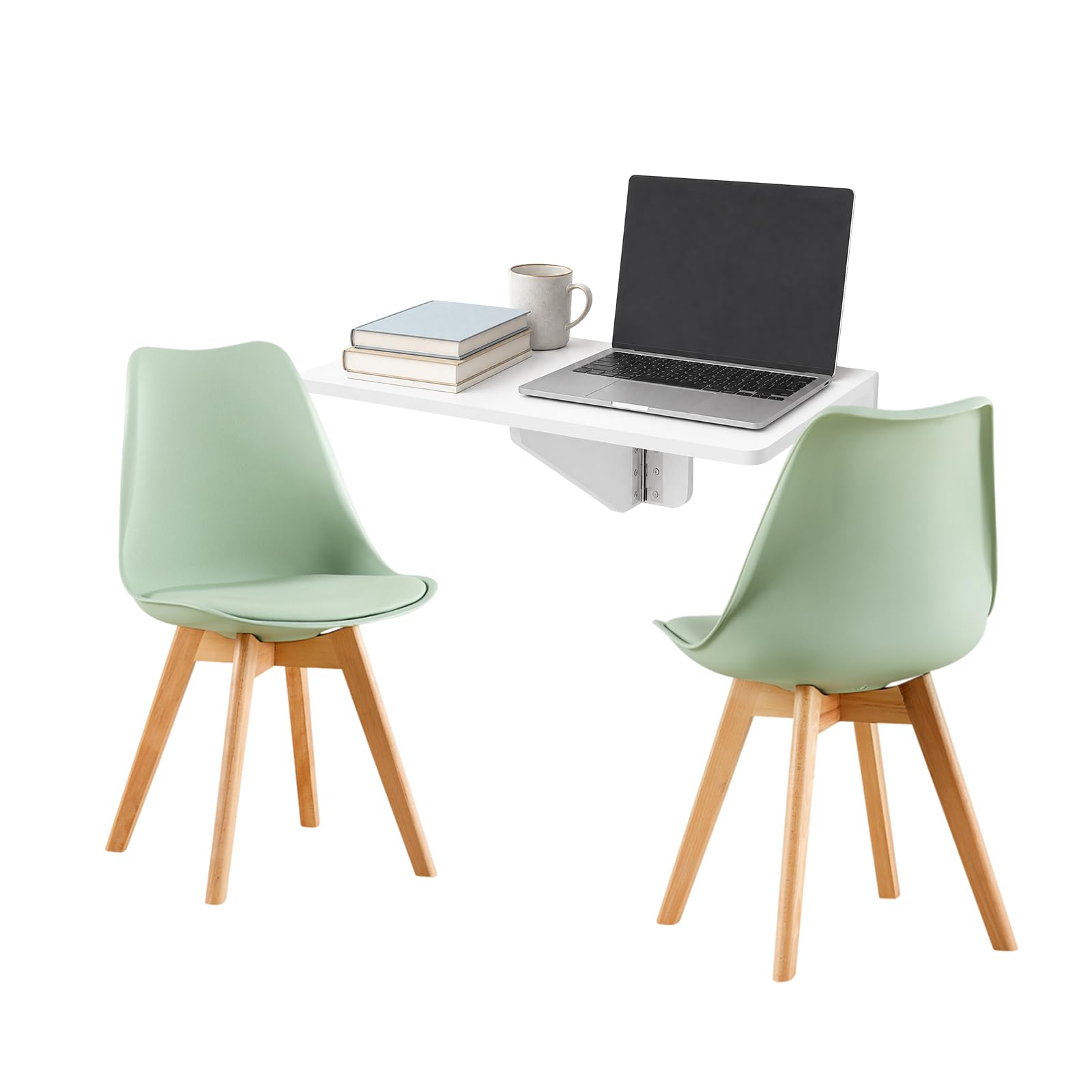 Klapptisch mit 2 Eiscreme-Grün Stühlen, Tischgruppe 60x40 cm, Weiß | Essgruppen Wandklapptisch Wand, Platzsparend, 50 kg, für Kleine Räume und Balkon Küche, 2 Eiscreme-Grün Stühlen