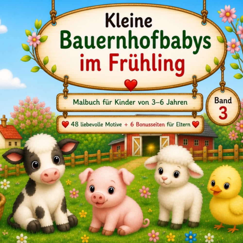 Kleine Bauernhofbabys im Frühling: Malbuch für Kinder von 3–6 Jahren (Waldzauber Atelier - Tierwelten Malbuchreihe für Kinder)