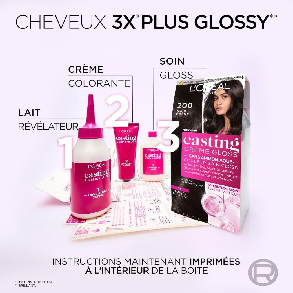 L’ORÉAL PARIS - Coloration Cheveux Semi-Permanente Ton sur Ton - Couleur Soin Gloss - Sans Ammoniaque - Casting Crème Gloss - Nuance : Cerise Noire (3.60)
