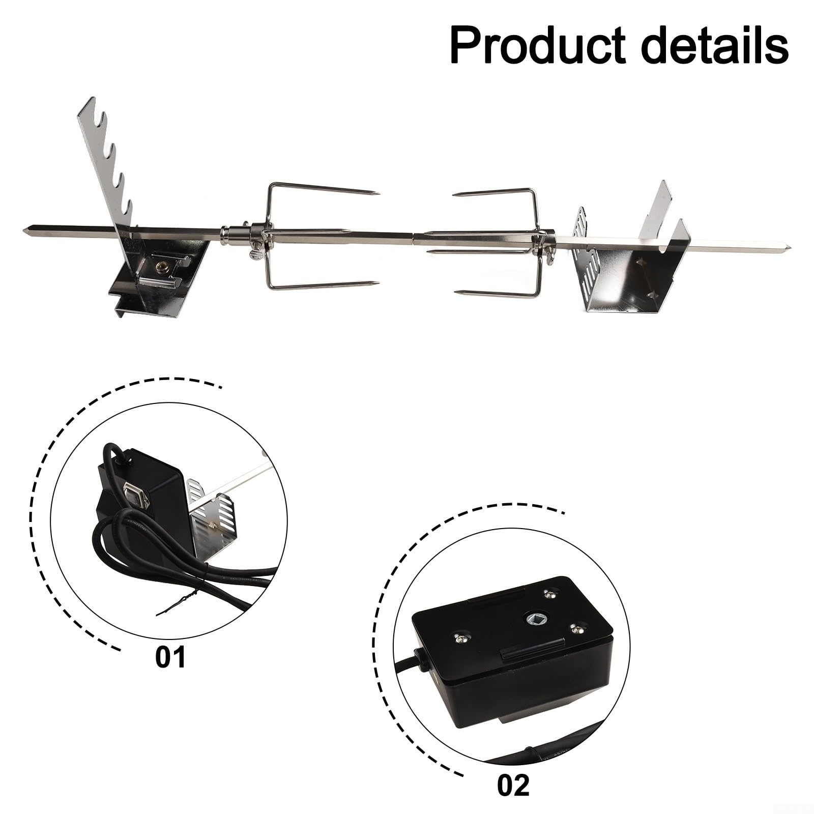 Kit girarrosto elettrico automatico per grigliare all'aperto, asta in acciaio inossidabile 304 con motore e forchette, lunghezza regolabile 73 cm, strumento resistente per barbecue per carne e pollame