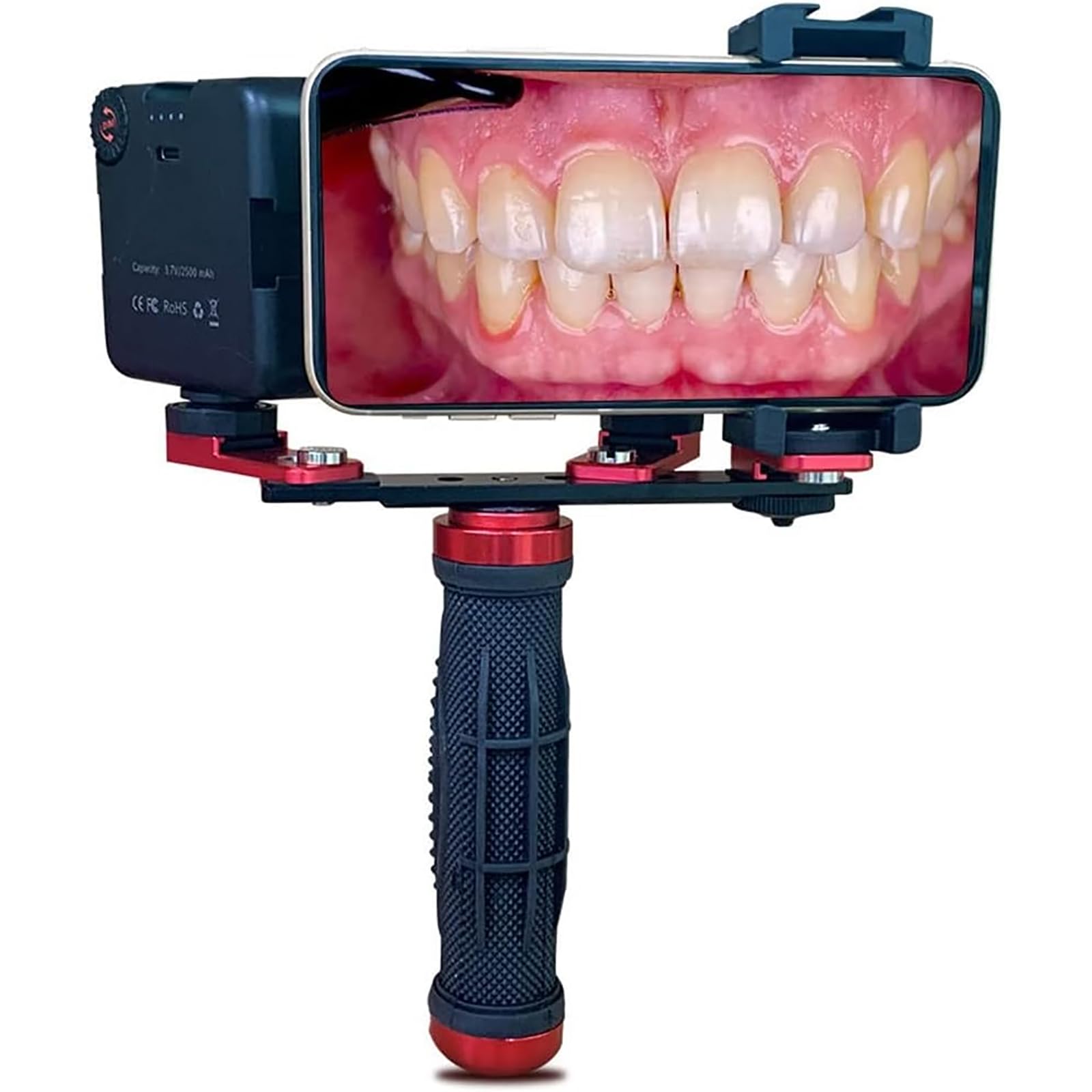 Supporto per fotografia dentale, luce per fotocamera del telefono cellulare con luminosità regolabile e staffa rimovibile, riprese omnidirezionali per odontoiatria e uso ospedaliero