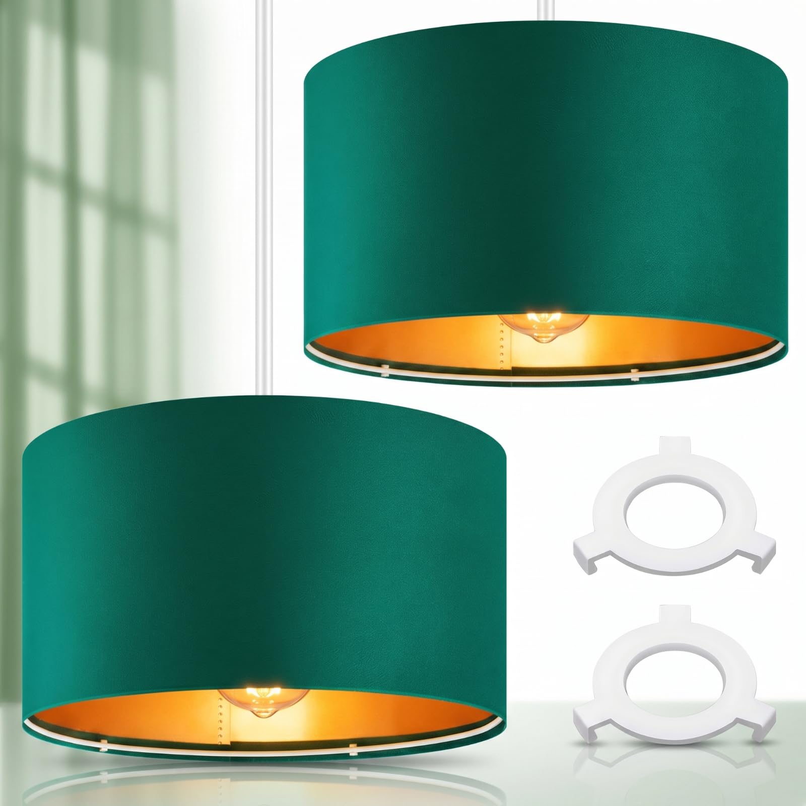 Weewooday Velvet Light Shade Pack of 2 Modern Drum Lampshades for Ceiling Pendant Lights, Small Table Lamps & Floor Lamps for Decor & Improvement Essential 260mm Shade Width(Forest Green) — image 1