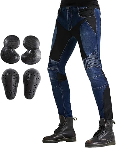 Miniatura 2 de Pantalones vaqueros de malla de verano para montar en motocicleta con armadura Motocross Racing Slim Stretch Pantalones, Azul