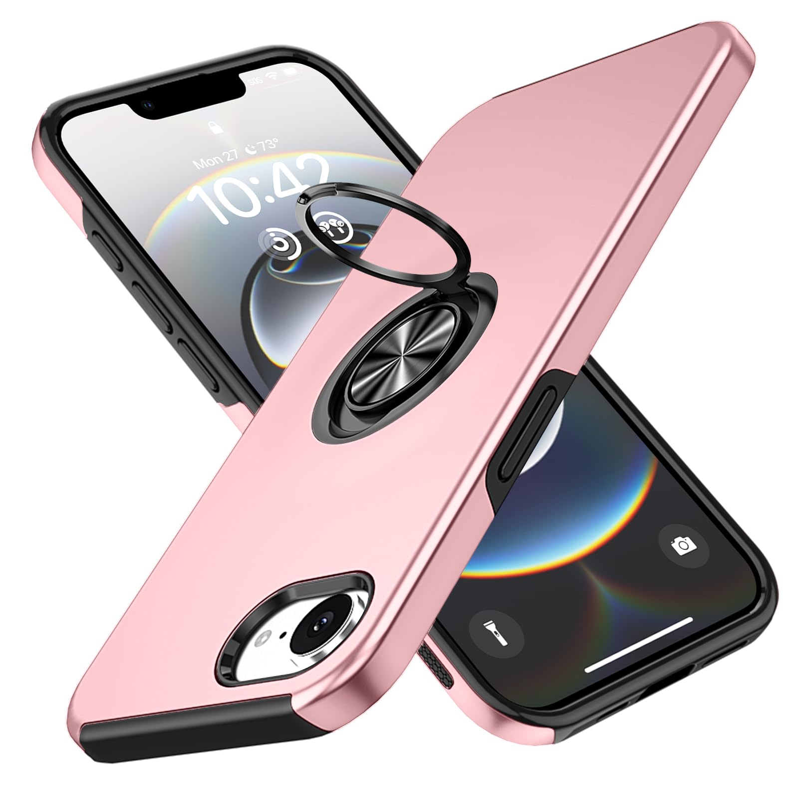GTUJWN ケース 対応 iPhone 17E/16E 用の ケース リング付き TPU 耐衝撃 車載ホルダー スタンド機能 軽量 薄型 対応 アイフォン17e 用の カバー カメラ保護 衝撃吸収 指紋防止 黄変防止 ストラップホール 一体型 四隅滑り止め 手触り良い 保護カバー ピンク SJ15.306