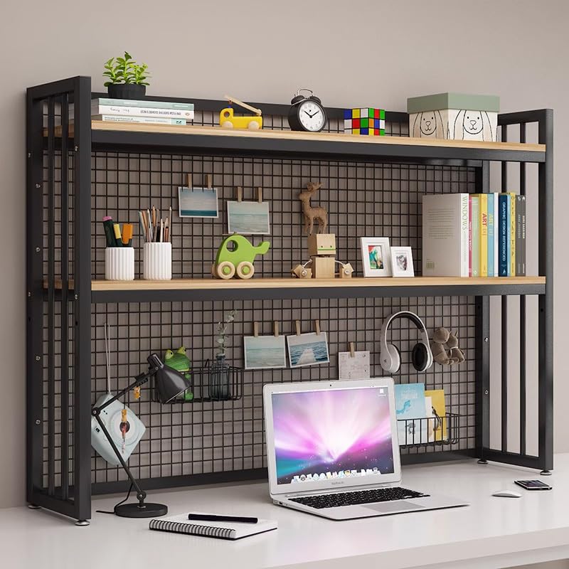 Estante de escritorio ajustable de metal y madera para suministros de oficina en casa, 75 cm, estante de exhibición moderno para encimera de oficina