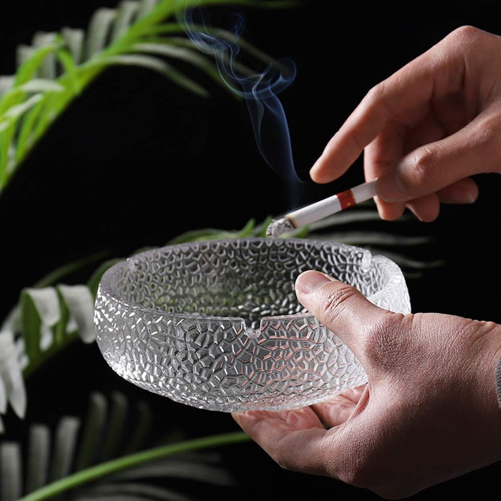 sdneNest Posacenere grande rotondo in vetro con coperchio, grande posacenere da esterno per patio, tavolo, posacenere decorativo per casa, esterno, interno, ristorante, trasparente