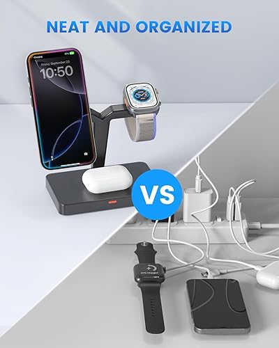 Miniatura 6 de JoyGeek - Estación de carga magnética 3 en 1 Mag-Safe para iPhone 141312 Series iWatch 87SE65432 AirPods 3Pro2 con adaptador QC30 color blanco