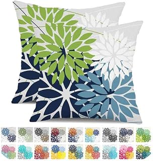 DFXSZ Waterproof Outdoor Pillow Covers 18x18 Set of 2 Geometric Blue Green - Patio Garden Couch Cushions with Hidden Zipper
