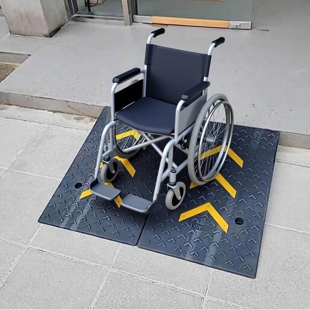 Gumowa Rampa Krawężnikowa do Podjazdu, 10 cm Rampa Progowa z Żółtym Symbolem Strzałki do Ciężarówki Auto Samochody Wózki Inwalidzkie