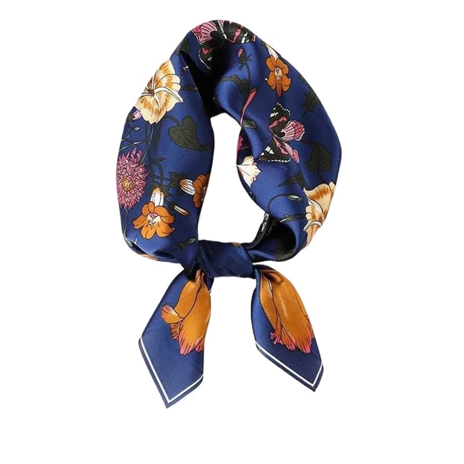 Generico Bufanda cuadrada de seda para mujer, con diseño de flores, hijab, para la playa, diadema, bandana, pañuelo de 70 cm