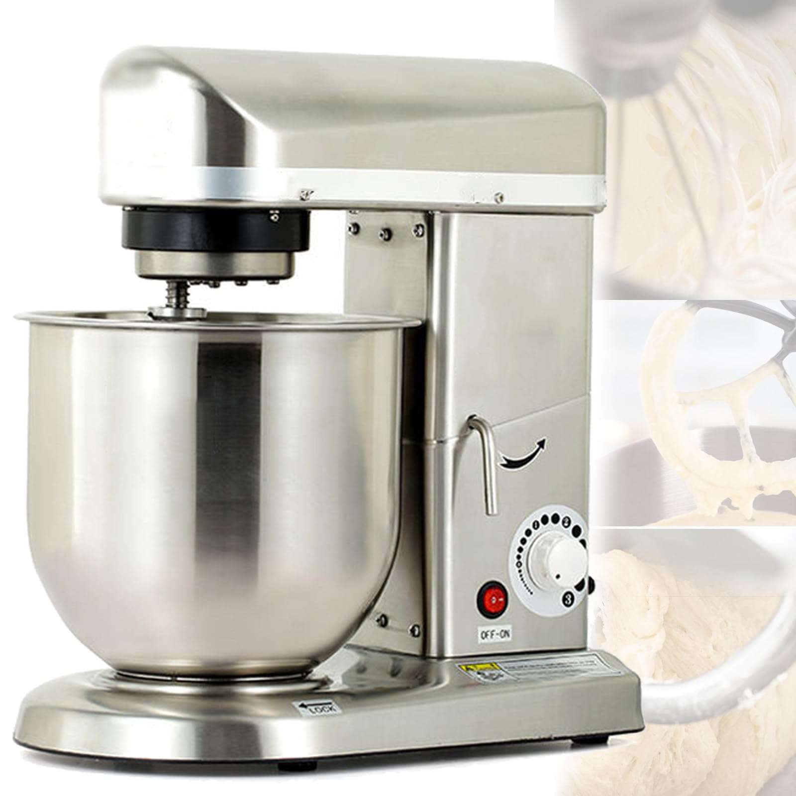 Mezcladoras para hornear Mezcladora de masa y harina 5L/7L/10L Mezcladoras de cocina - Mezcladora de alimentos doméstica compacta de 3 velocidades con cabezal inclinable - 3 accesorios inclu