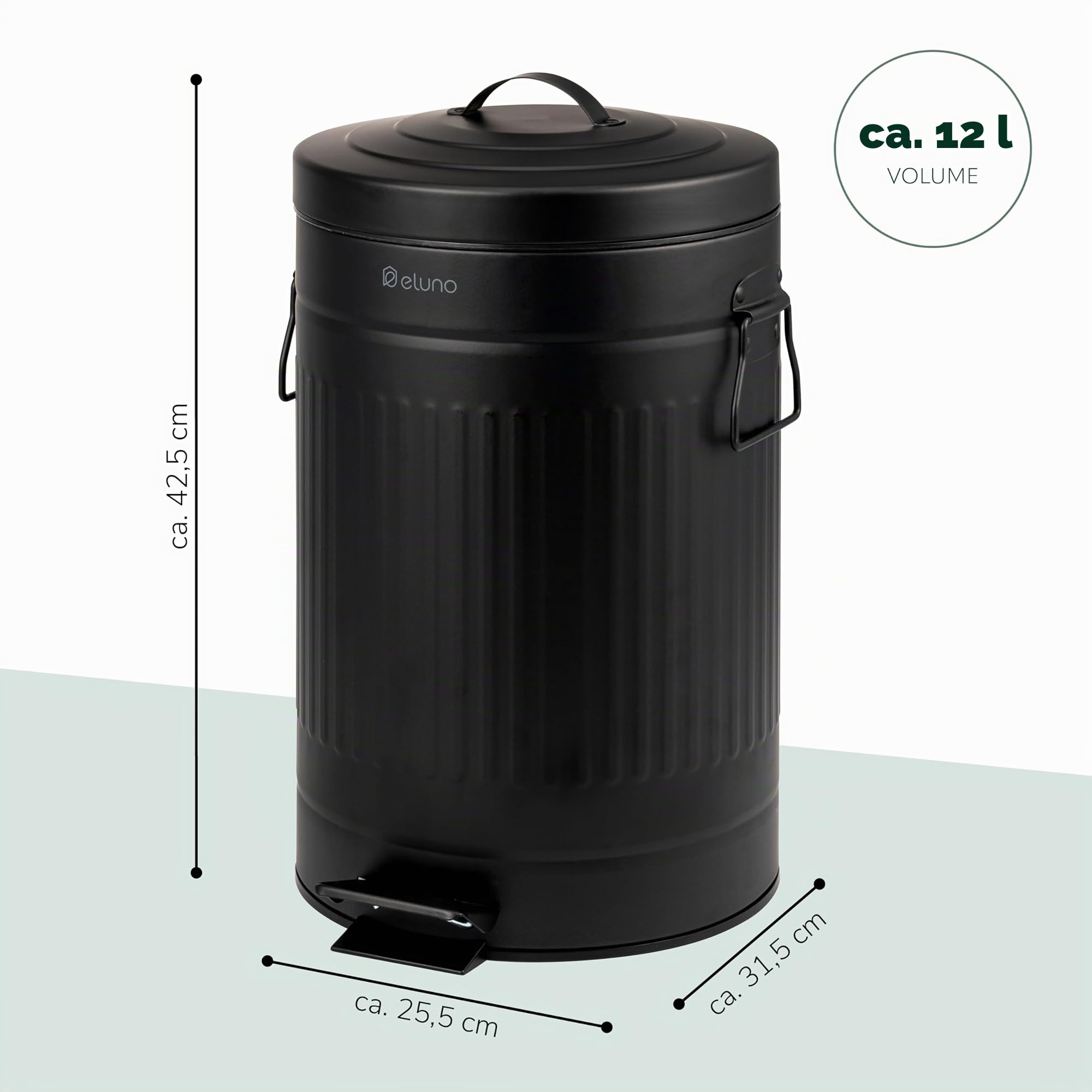 eluno Pattumiera vintage a pedale da cucina, capacit? 12 litri, con secchio interno in plastica rimovibile in metallo (nero)