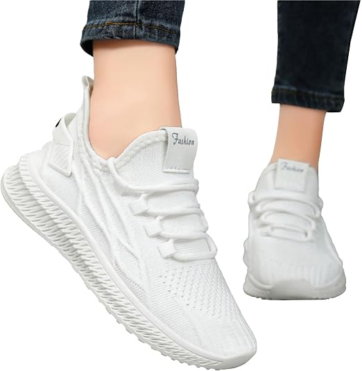 Baskets Femme Blanches Confortables - Chaussures De Sport Légères Pour Marche, Course, Fitness Et Travail