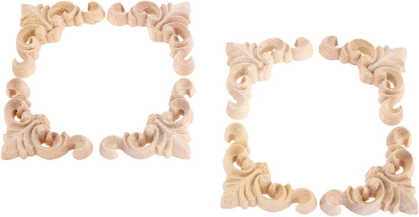 8Pcs Furniture Onlay Applique Frame for Home, 4x4cm/1.57"x1.57", Unpainted Woodcarving Corner Decal Cabinet Door Wall Ceiling Dresser