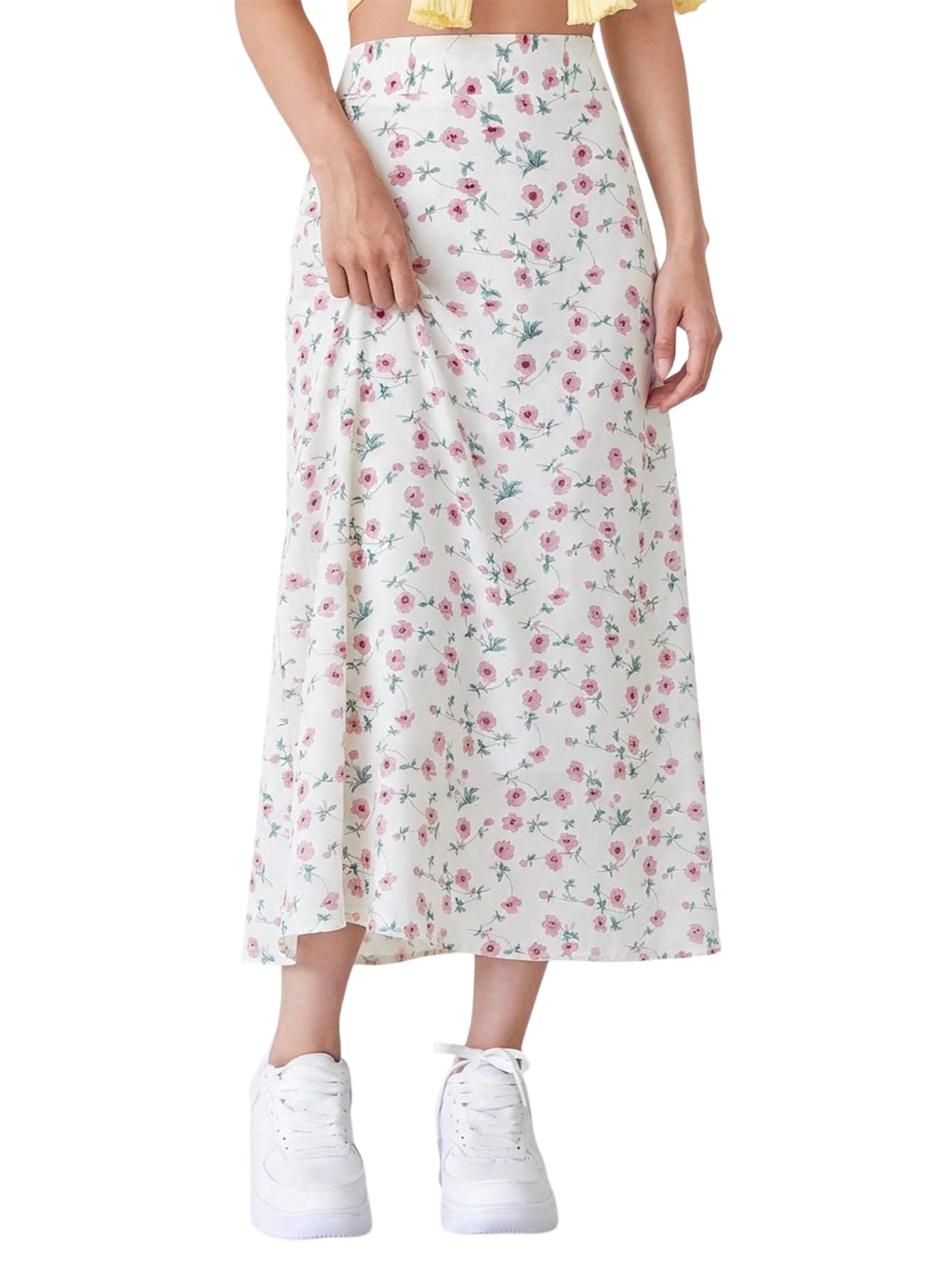 Women's Floral Print High Waisted Maxi Skirt - Flowy A-Line Summer Midi Skirt with Elastic Back, Casual Boho Beach Long Skirts-image-32