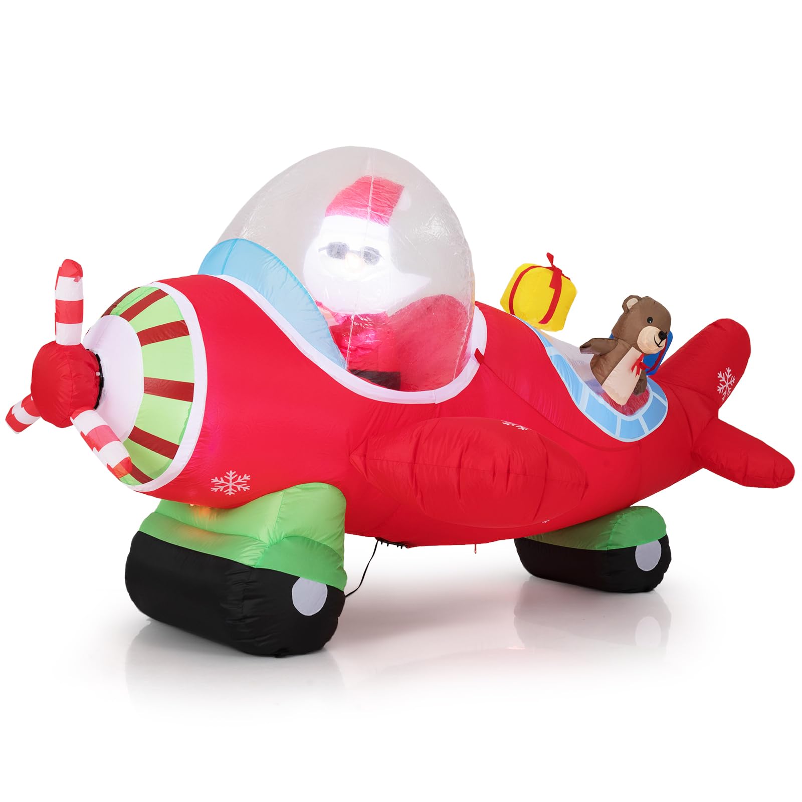 COSTWAY Inflatable Christmas Santa Claus, Self Inflating Xmas Decoration with LED Lights and Blower, Blow up Christmas Decor for Indoor Outdoor (Red Airplane) — image 1