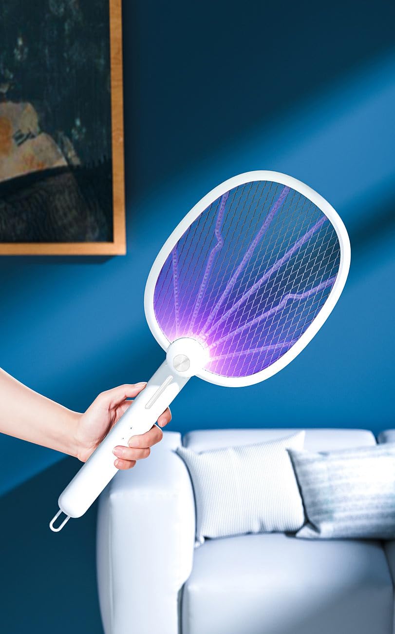 Exbuster Insekten-Schutze: 4er-Set 2in1-Akku-Insektenvernichter & Fliegenklatschen mit UV-LEDs (Fliegenklatsche ohne Flecken, Anti-Mücken-Lampe, Motten)