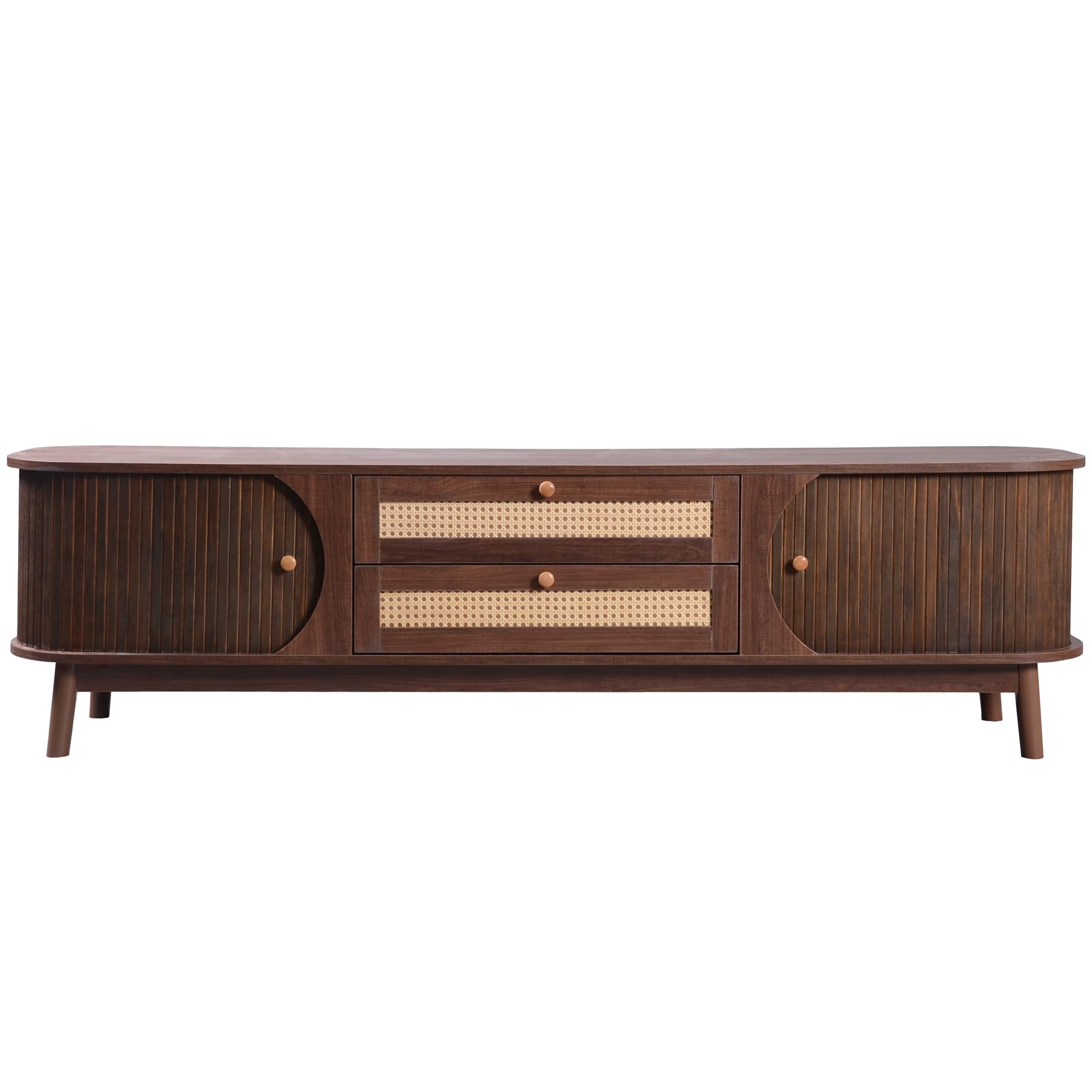 Merax TV-Schrank mit Rattanseiten - Landhausstil TV-Ständer mit Türen und Schubladen Natürlicher Holz-Blend Natürlich