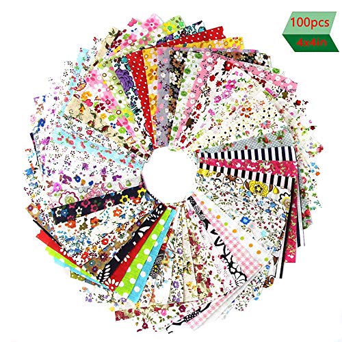 100 PCS Cotton Craft Fabric Bundle Squares Patchwork Lint Different Designs 4 x