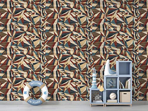 Image of DWELLSINDIA Wood Art Polygon Self Adhesive Peel and Stick PVC Wallpaper Waterproof, Scratch Resistant, Laminated (41CM X 244CM, Multicolor)