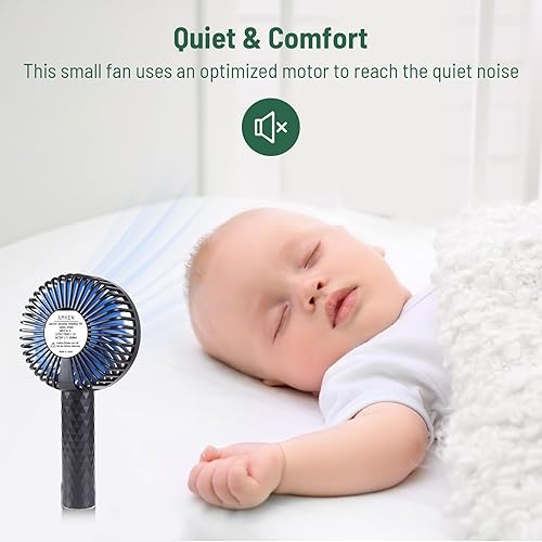 Miniatura 3 de AMKEN Ventilador de mano pequeño, mini ventilador portátil con batería recargable, ventilador personal con 3 velocidades para acampar al aire libre,