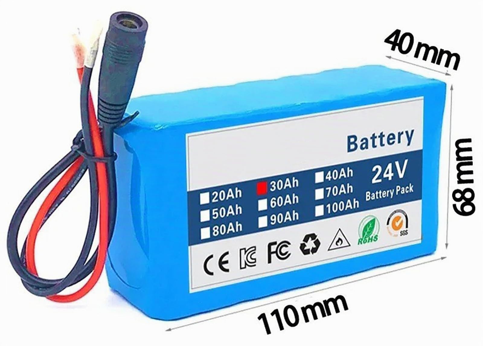 Batterie De Vélo Électrique 24V 30Ah, 25.2V 30Ah 6S2P Batterie De E-Bike Batterie Haute Puissance avec Chargeur pour 50W 150W 250W 350W 500W Moteur