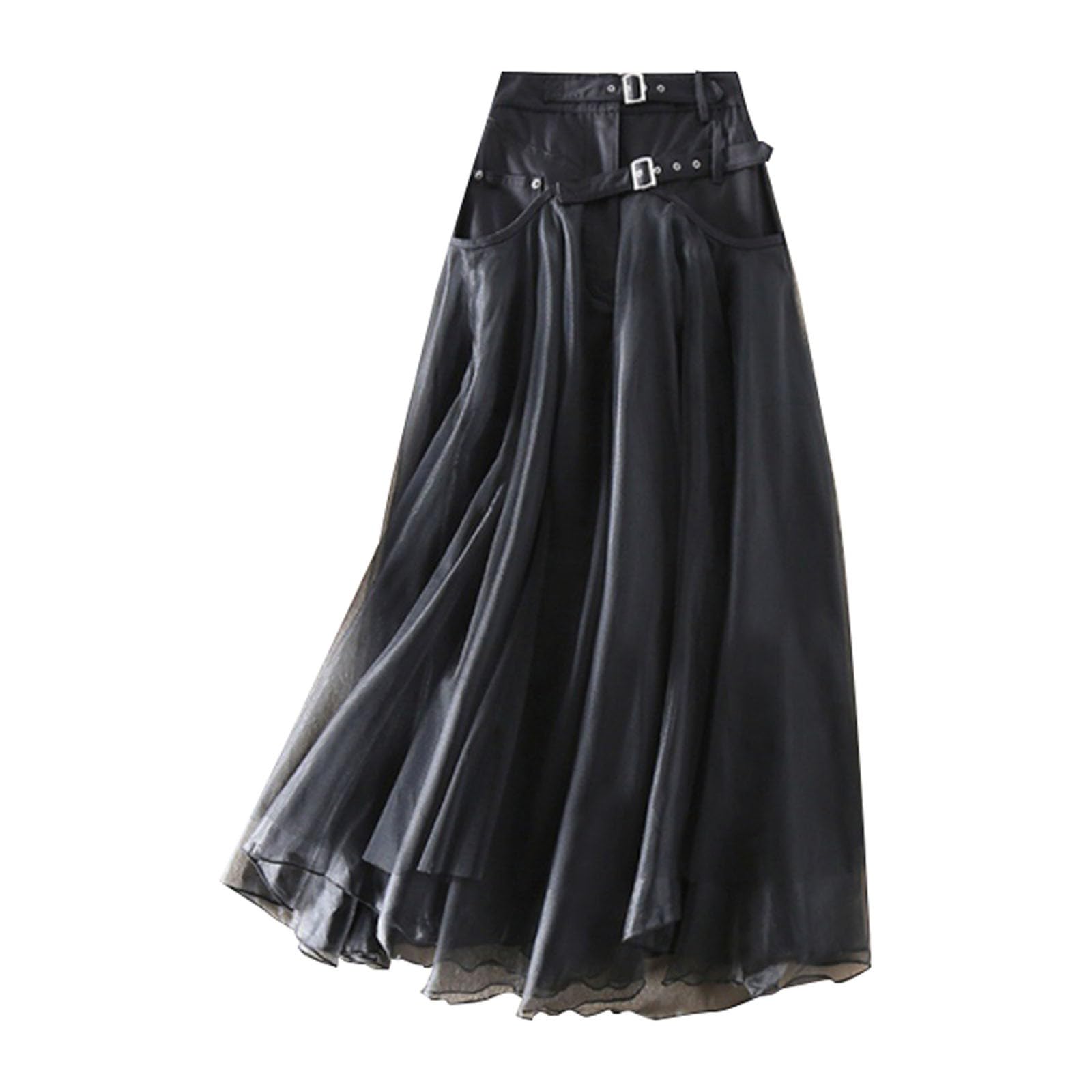 Gonne in tulle da donna UK A Line Maxi gonna tinta unita elastica in vita maxi gonne con tasche a vita alta svasata gonna a pieghe svasata gonna a pieghe leggera traspirante abiti casual da
