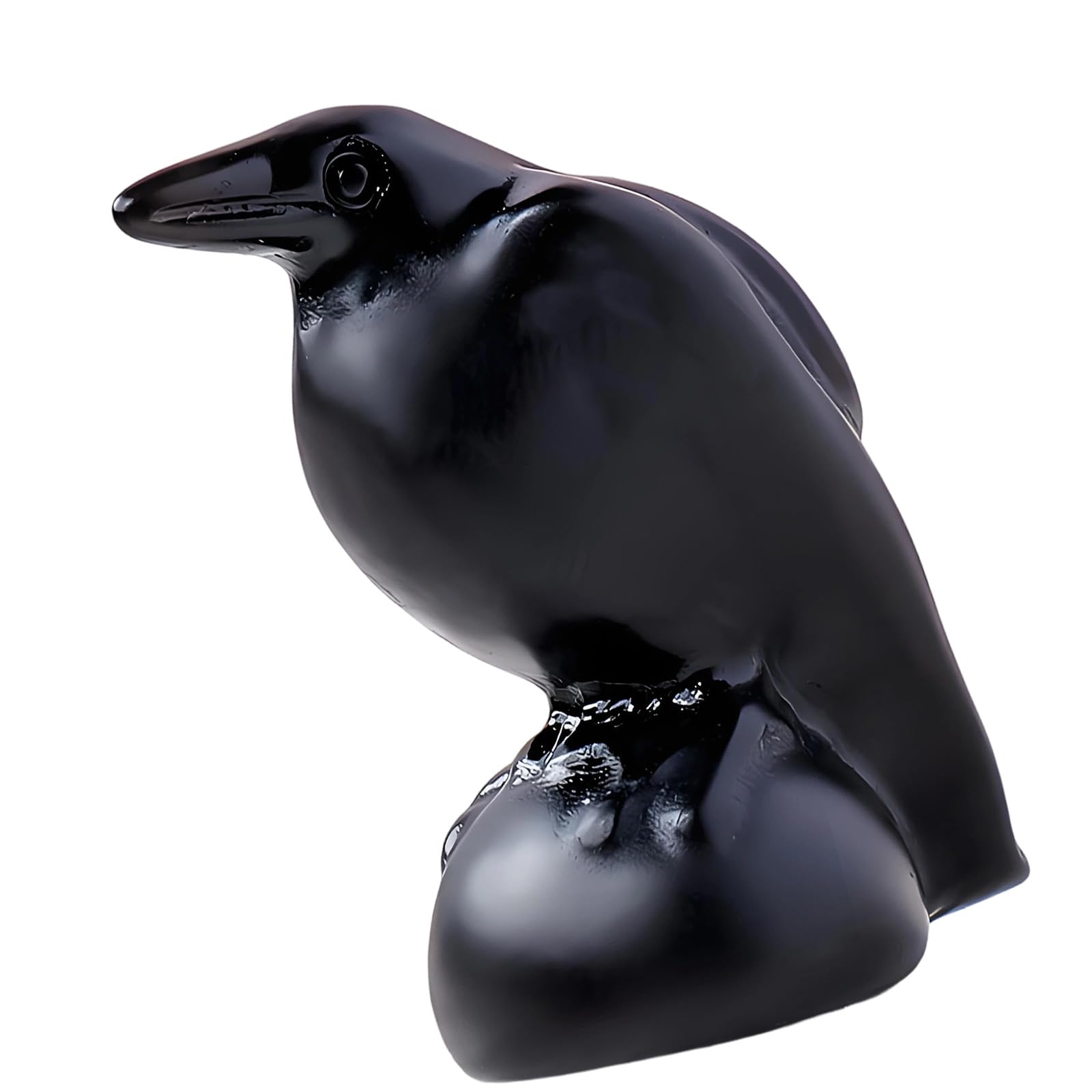 Natural Black Obsidians Ravens Statue, Mystical Crow Sculpture Gothic Home Decor, Spiritual Totems Art Crystal Ravens Figurine Crystal Animal Sculptures