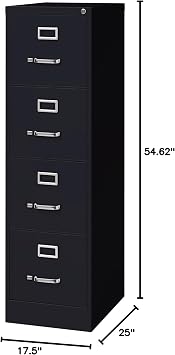 Lorell 4-Drawer Vertical File, 15 by 22 by 52, Black