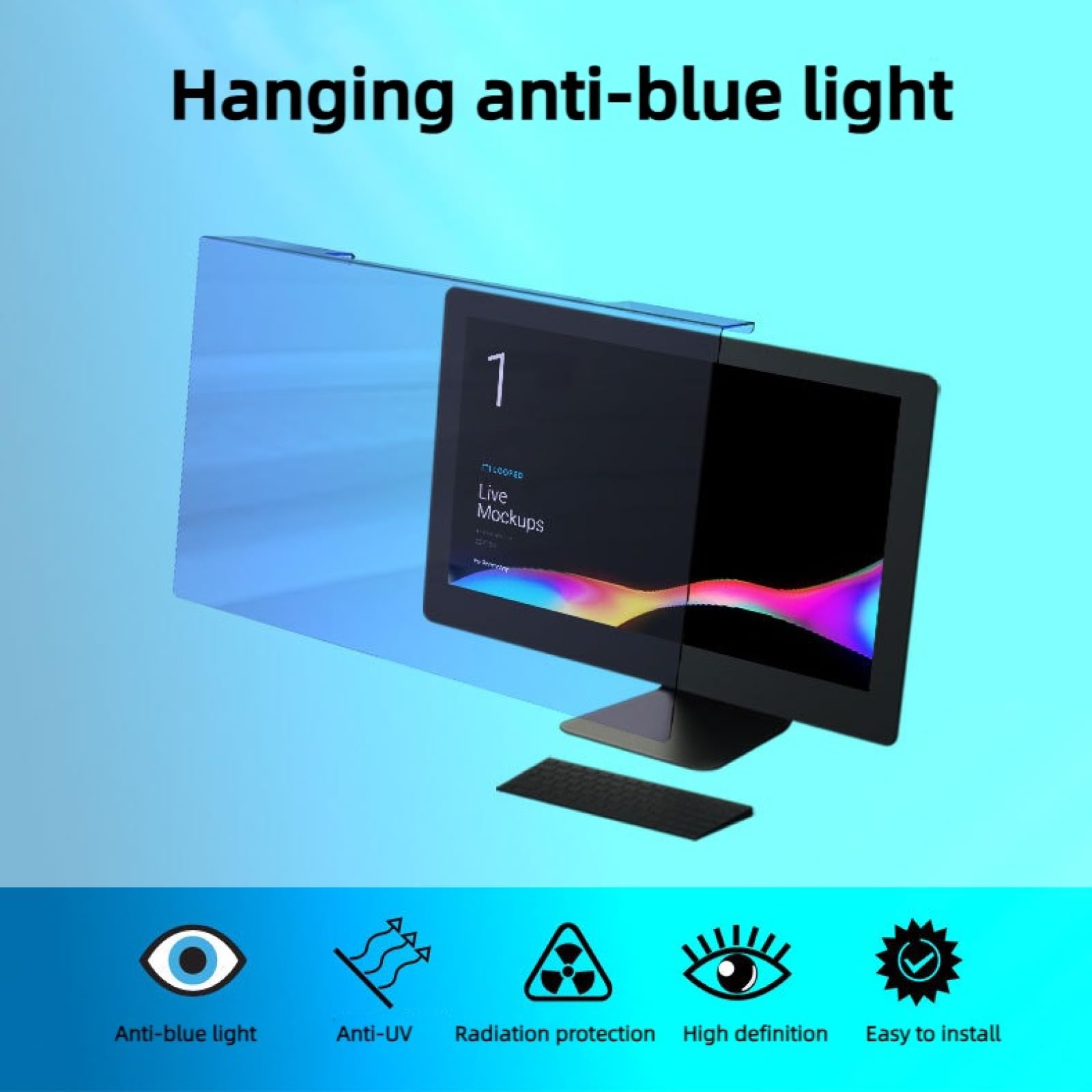 OWKAY Film acrylique à suspendre pour écran d'ordinateur avec lumière bleue