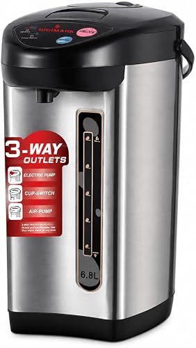 Digimark 6.8L Electric Hot Water Dispenser & Boiler, 750W Stainless Steel Hot Water Urn with 3-Way Dispensing, Keep Warm, Reboil & 360° Rotating Base