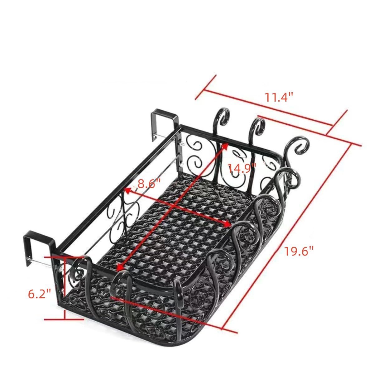 Wiszące metalowe doniczki na balkon i balustradę, dekoracyjne uchwyty na kwiaty do użytku wewnątrz i na zewnątrz, 50 x 2 x 16 cm, żelazne doniczki do dekoracji ogrodu