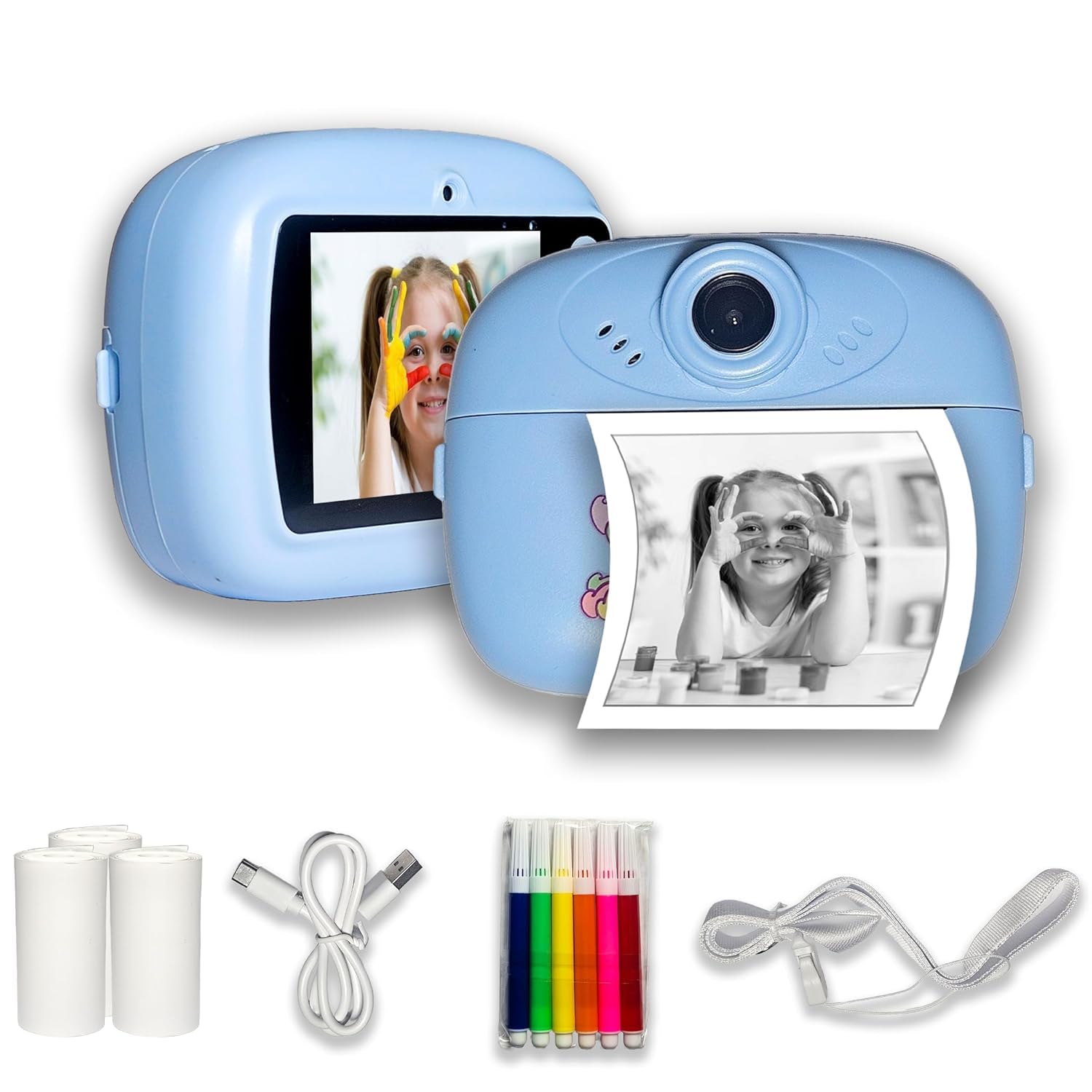 TECNOLOGIA Instant Print Camera for Kids, Dual Selfie Digital Camera with 1080P HD Videos Recording, 48 MP BT & App Control Instant Photo Printer for Kids Boys & Girls