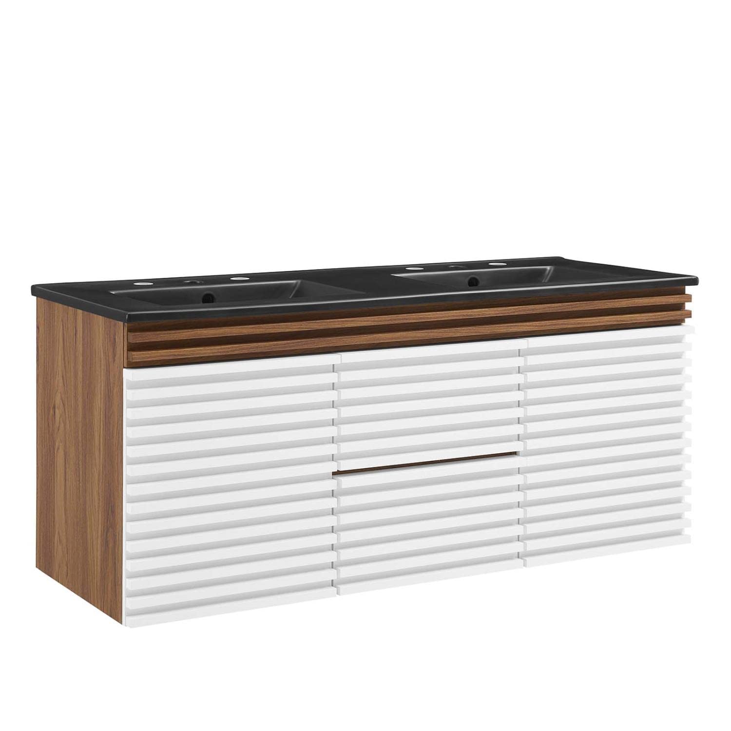 Modway Render 48" Wood Wall-Mount Bathroom Vanity in White/Walnut/Black