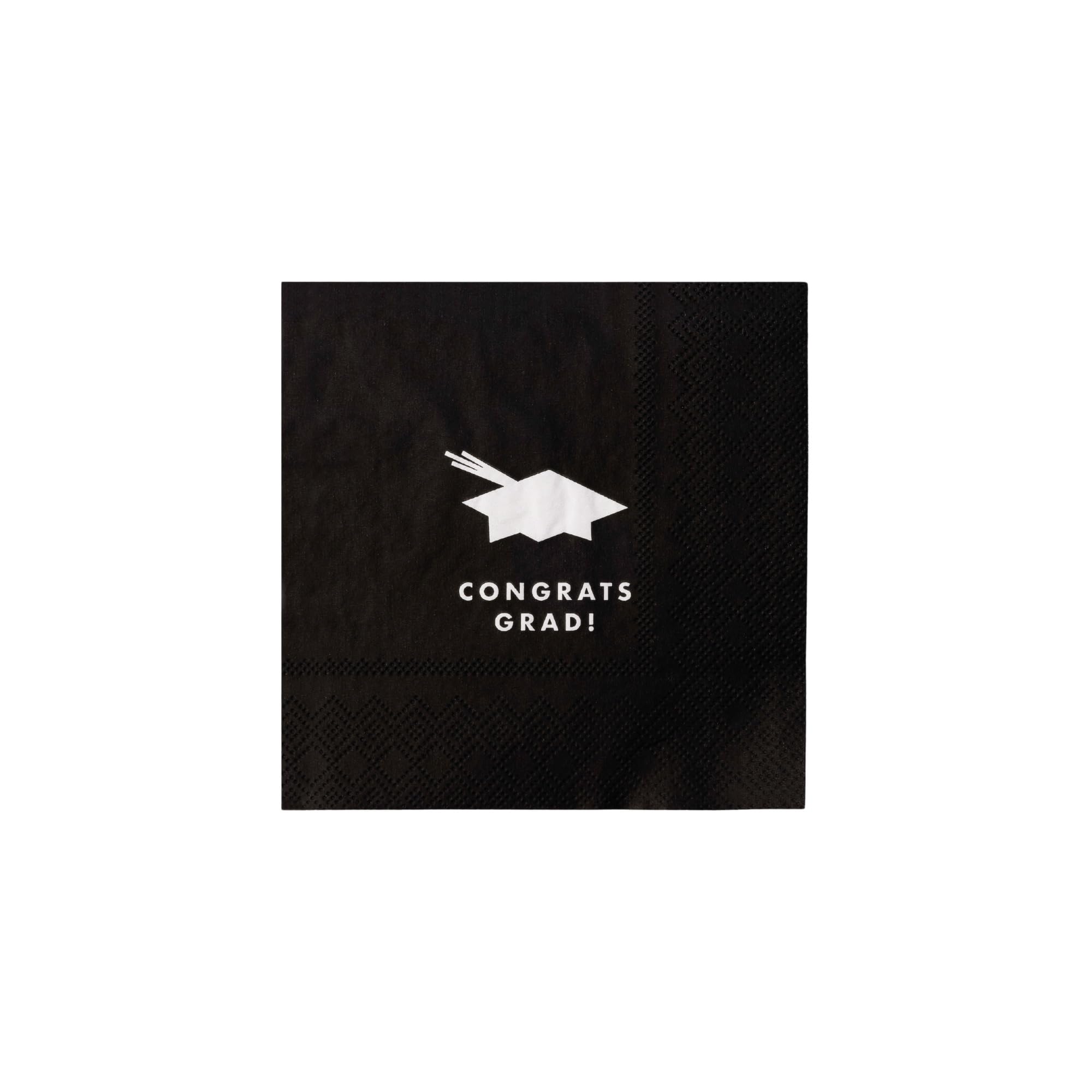 Bonjour Fête Black & White Congrats Grad Cocktail Party Paper Napkins | Square Disposable 3-Ply for Graduation Celebrations Decoration | Premium Event