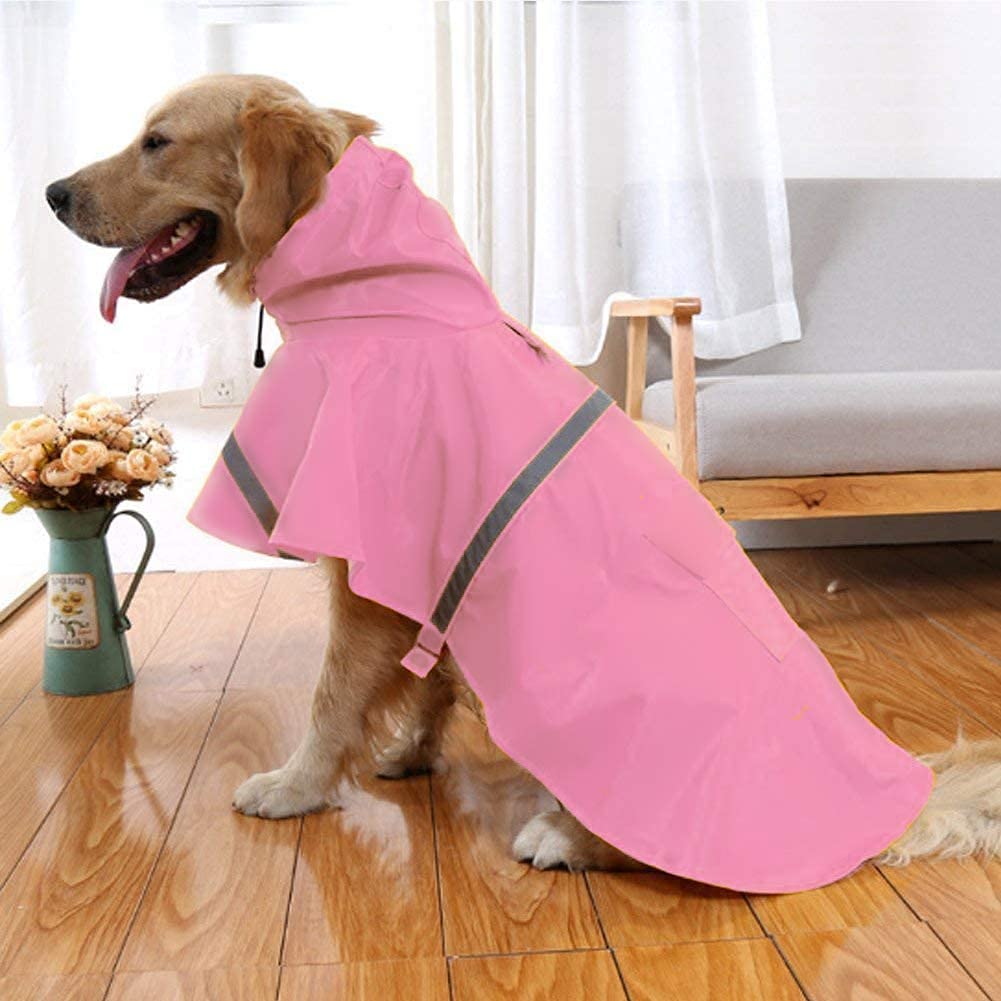 Mikayoo Impermeabile per cani di grandi dimensioni, regolabile per animali domestici, impermeabile, giacca leggera con cappuccio con striscia riflettente (rosa, L)