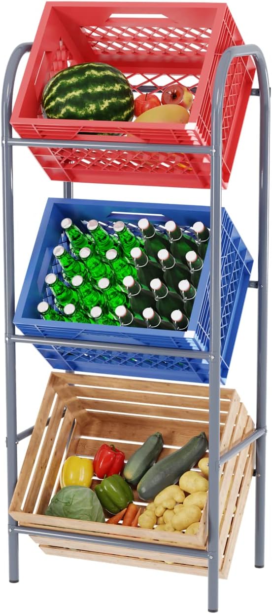 Bambus Getränkekistenregal - 3-stöckiges Regal Für Bier & Getränke | 56x32x112 Cm