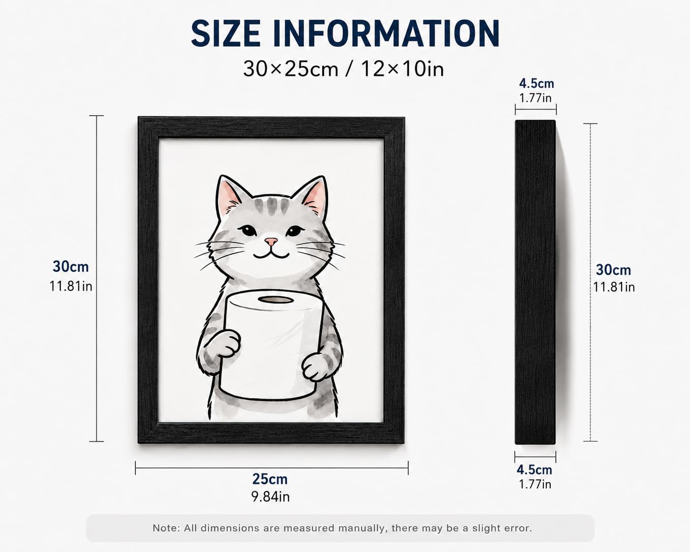 Framed Canvas Wall Art, Funny Bathroom Cat Poster with Black Frame, Waterproof Acrylic Protected Bathroom Decor for Toilet Restroom Washroom Home Decoration (cat, white, 10 * 12in) image 3