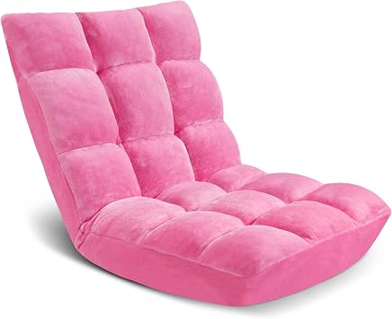 Floor Chair 14 Adjustable Positions w/Back Support, Padded Lazy Sofa w/Breathable Cotton & Skin-Friendly Coral Velve for Reading Meditating Gaming,Pink